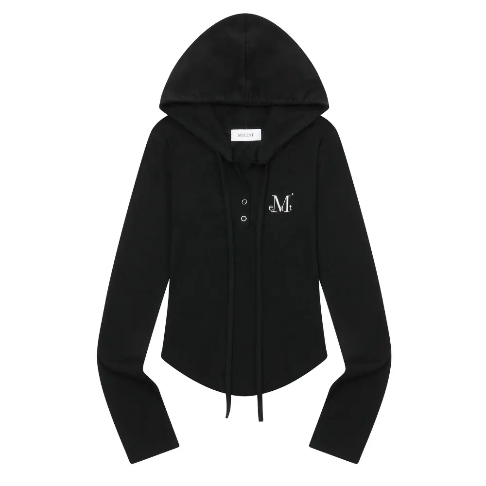 韓國 MUCENT RUEN SIGNATURE SLIM HOOD T 修身連帽上衣 黑色Black