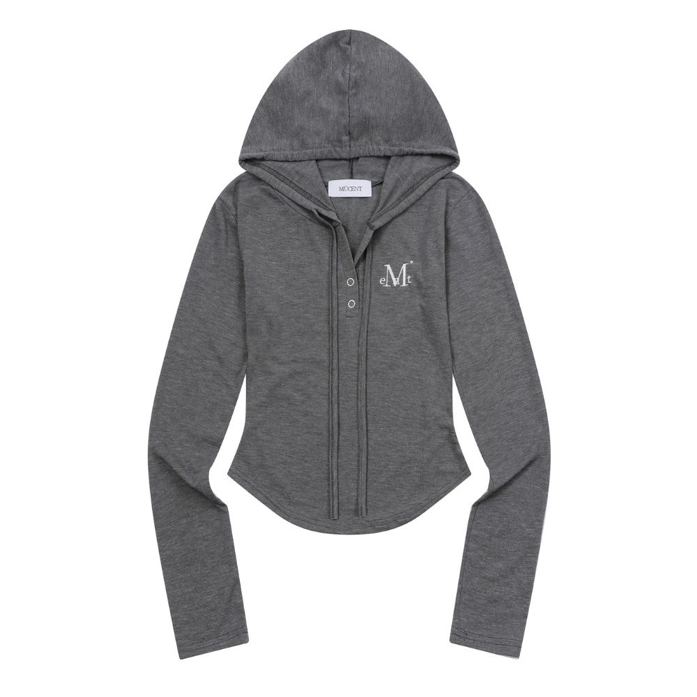 韓國 MUCENT RUEN SIGNATURE SLIM HOOD T 修身連帽上衣 炭灰Charcoal
