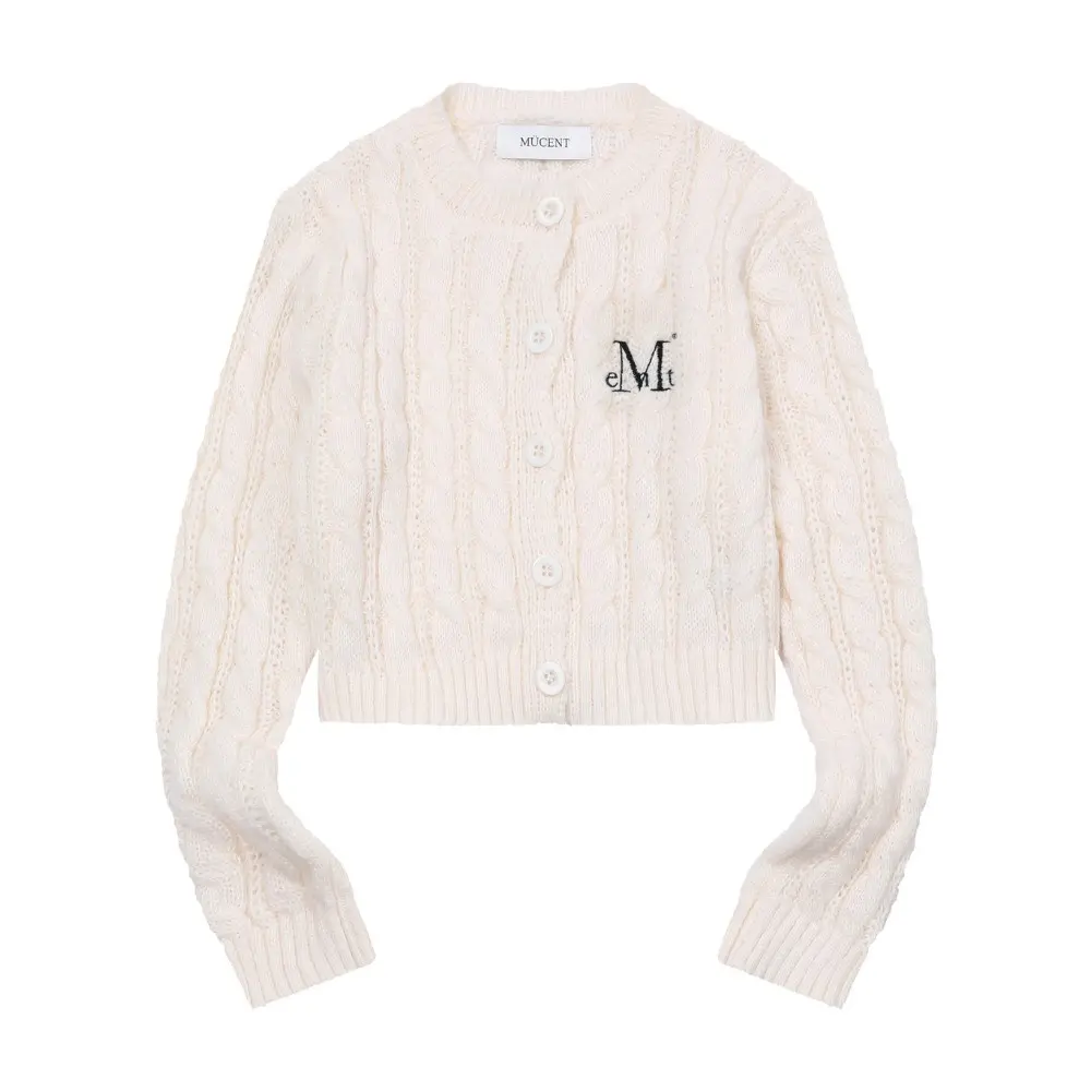 韓國 MUCENT VESTER CROP R-NECK KNIT CARDIGAN 短版圓領針織開襟衫 象牙白Ivory