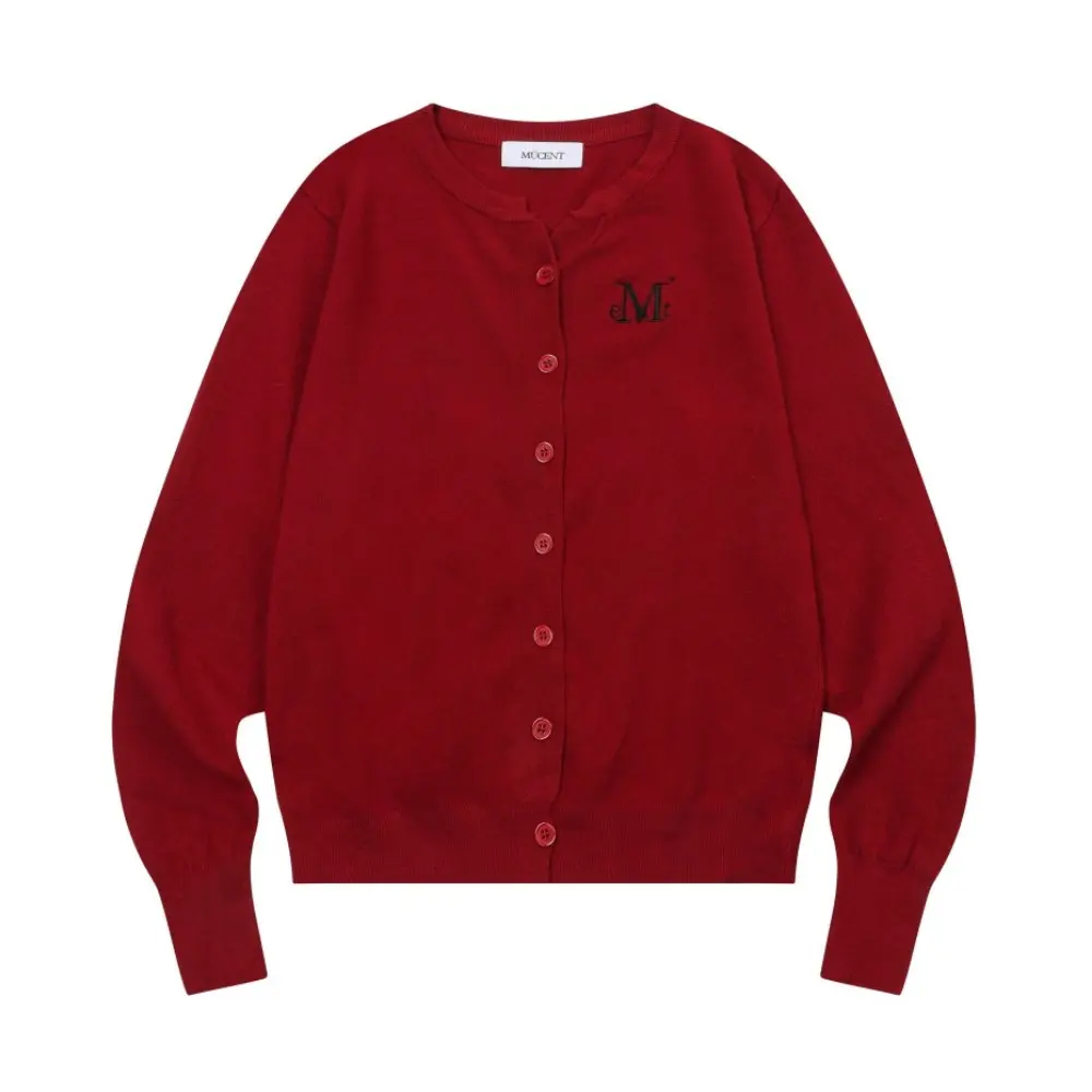 韓國 MUCENT MARAIS 7 BUTTON CROP HENRY NECK CARDIGAN 7扣短版針織開襟衫 紅色Red