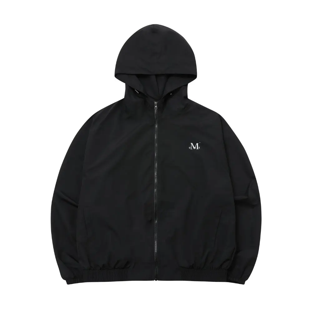 韓國 MUCENT BACK ROUND WINDBREAKER 後背圓領連帽防風外套 黑色Black