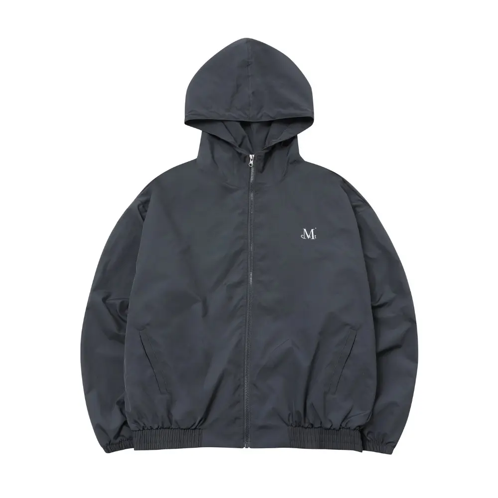 韓國 MUCENT BACK ROUND WINDBREAKER 後背圓領連帽防風外套 炭灰Charcoal