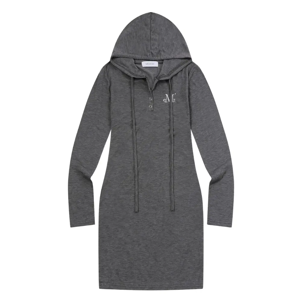 韓國 MUCENT SIAN HOOD NECK OPS 後背刺繡Logo 修身連帽洋裝 深灰Dark Gray