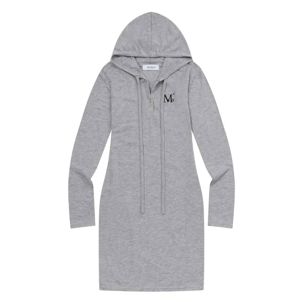 韓國 MUCENT SIAN HOOD NECK OPS 後背刺繡Logo 修身連帽洋裝 灰色Gray