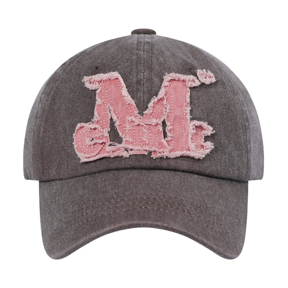 韓國 MUCENT VINTAGE WASHING APPLIQUE BALL CAP 復古水洗刺繡棒球帽 仿舊可可Washed Choco (Pink Logo)