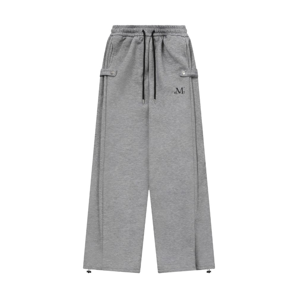 韓國 MUCENT WEIR SIDE BUTTON SWEAT PANTS UNISEX 側邊釦環抽繩長褲 灰色(薄款)Gray(Thin)
