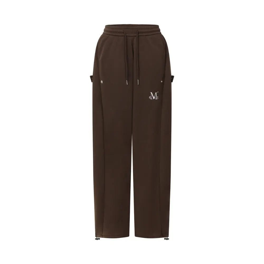 韓國 MUCENT WEIR SIDE BUTTON SWEAT PANTS UNISEX 側邊釦環抽繩長褲 棕色(薄款)Brown(Thin)