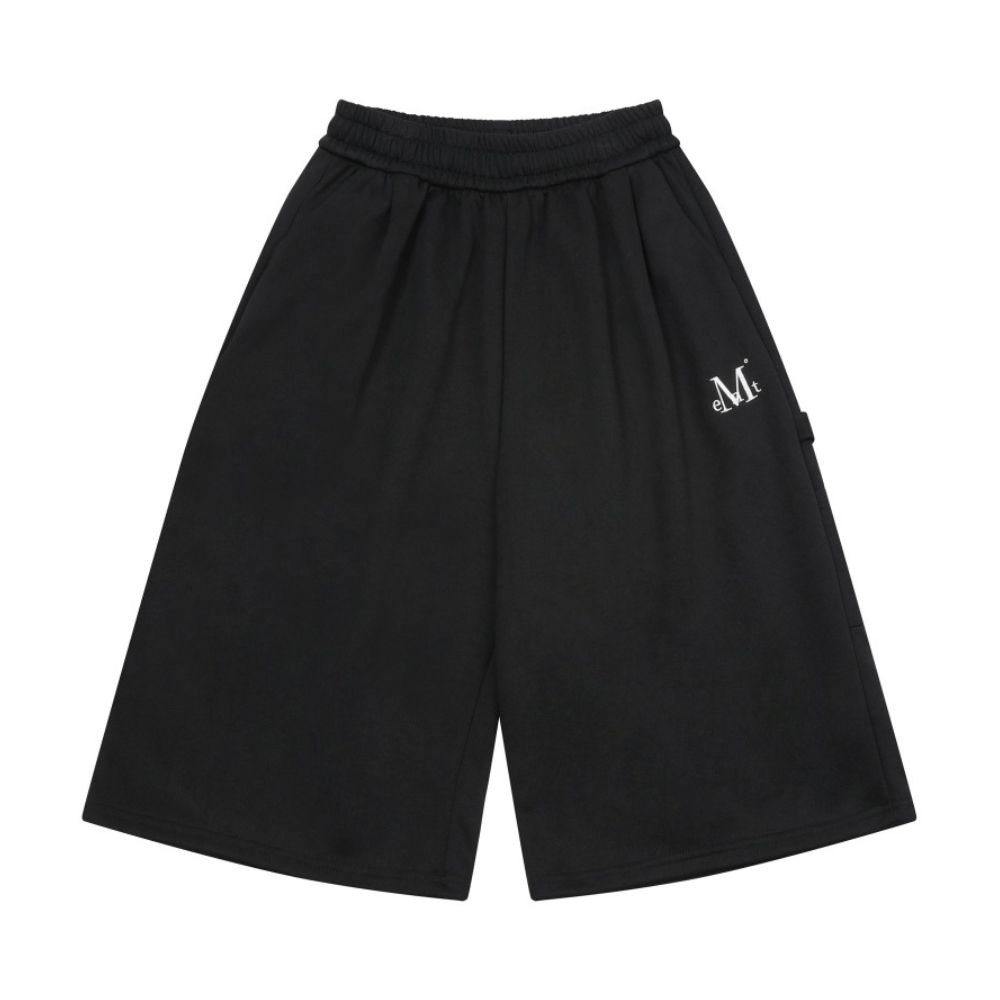 韓國 MUCENT HAMMER SIDE POCKET CARPENTER SWEAT BERMUDA HALF PANTS UNISEX 側袋工裝風棉質半長褲 黑色Black