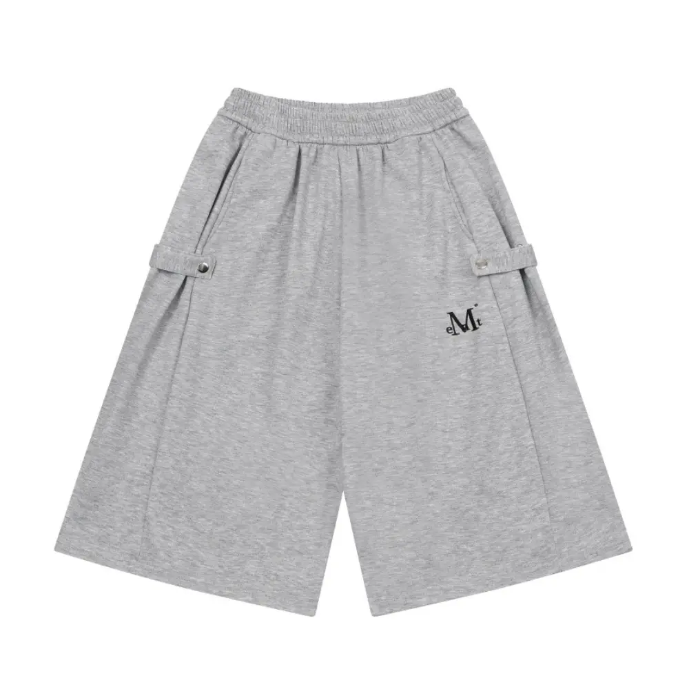 韓國 MUCENT WEIR SIDE BUTTON SWEAT BERMUDA HALF PANTS UNISEX 側扣抽繩五分棉褲 灰色Gray