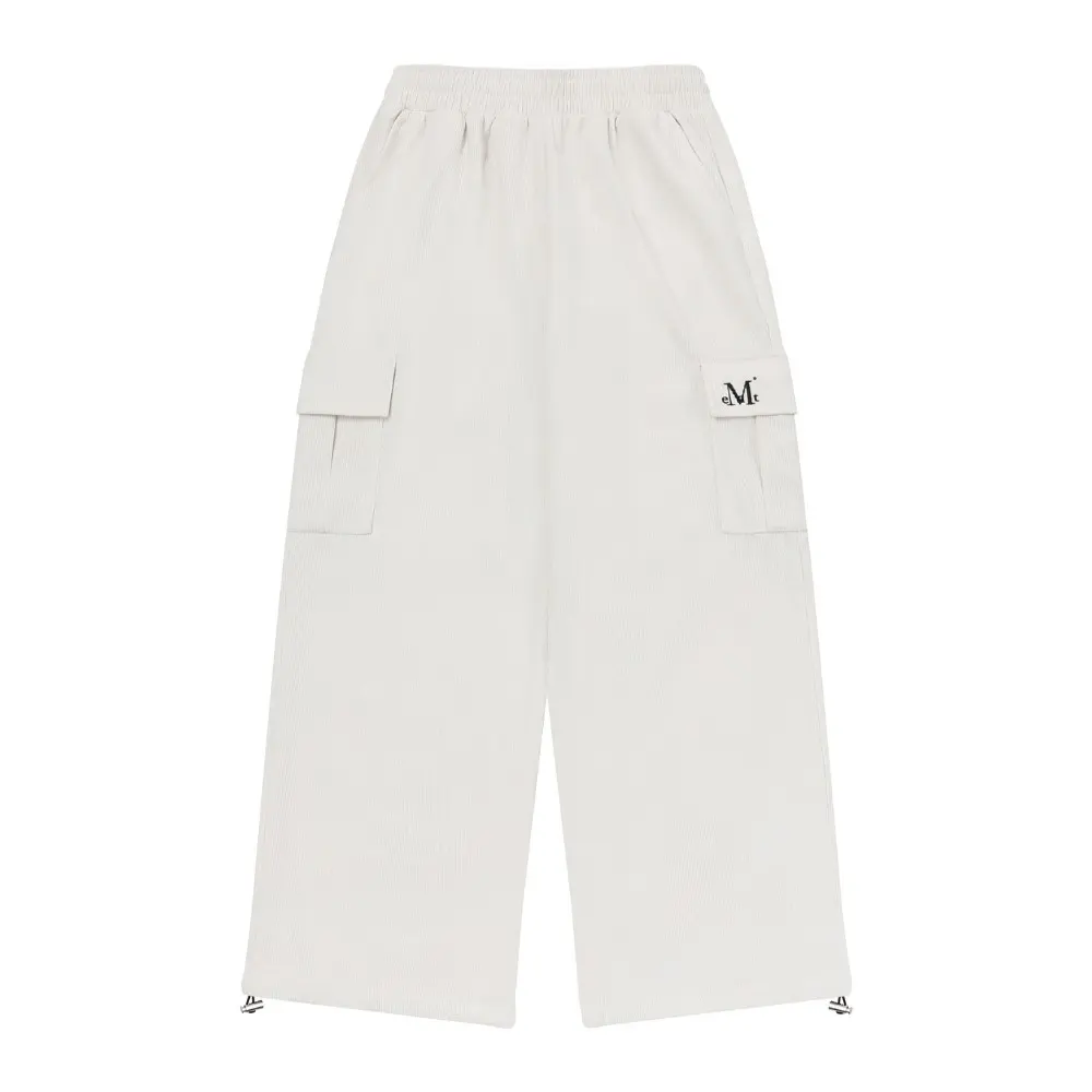 韓國 MUCENT COZY CORDUROY CARGO PANTS UNISEX 燈芯絨寬鬆多口袋長褲/ 象牙白(無刷毛)Ivory (Non-Fleece)/ XL (男款)