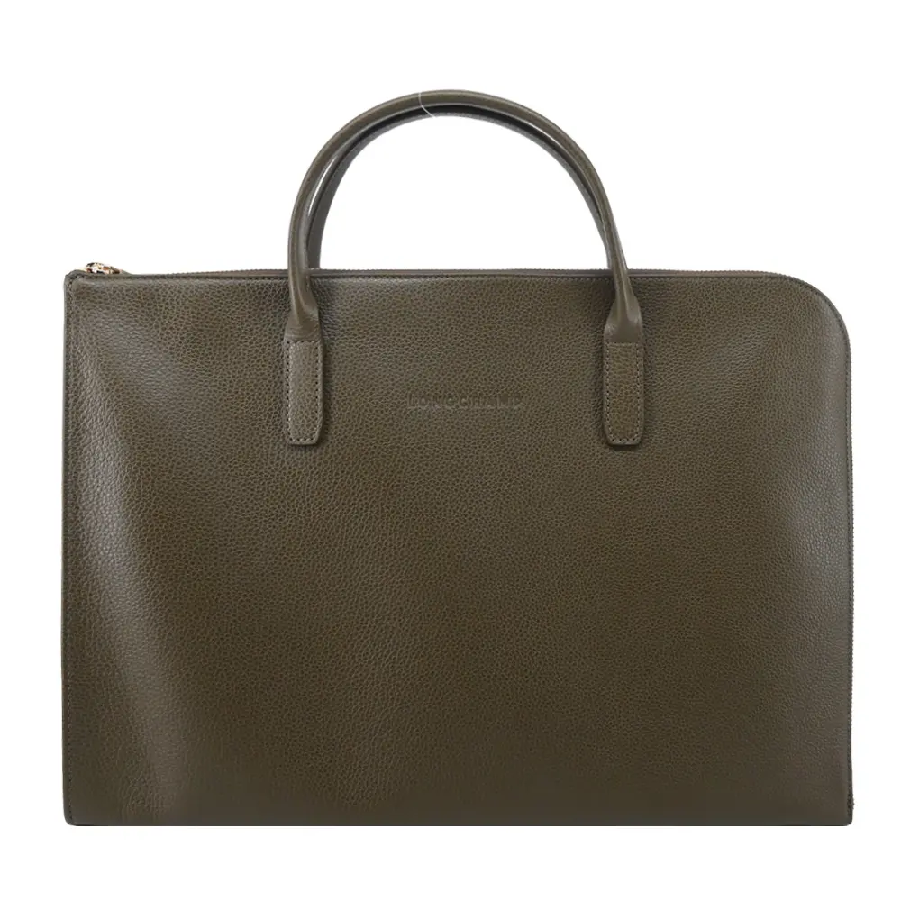 LONGCHAMP LE FOULONNÉ系列牛皮手提公事包(小/酸豆綠)/平行輸入