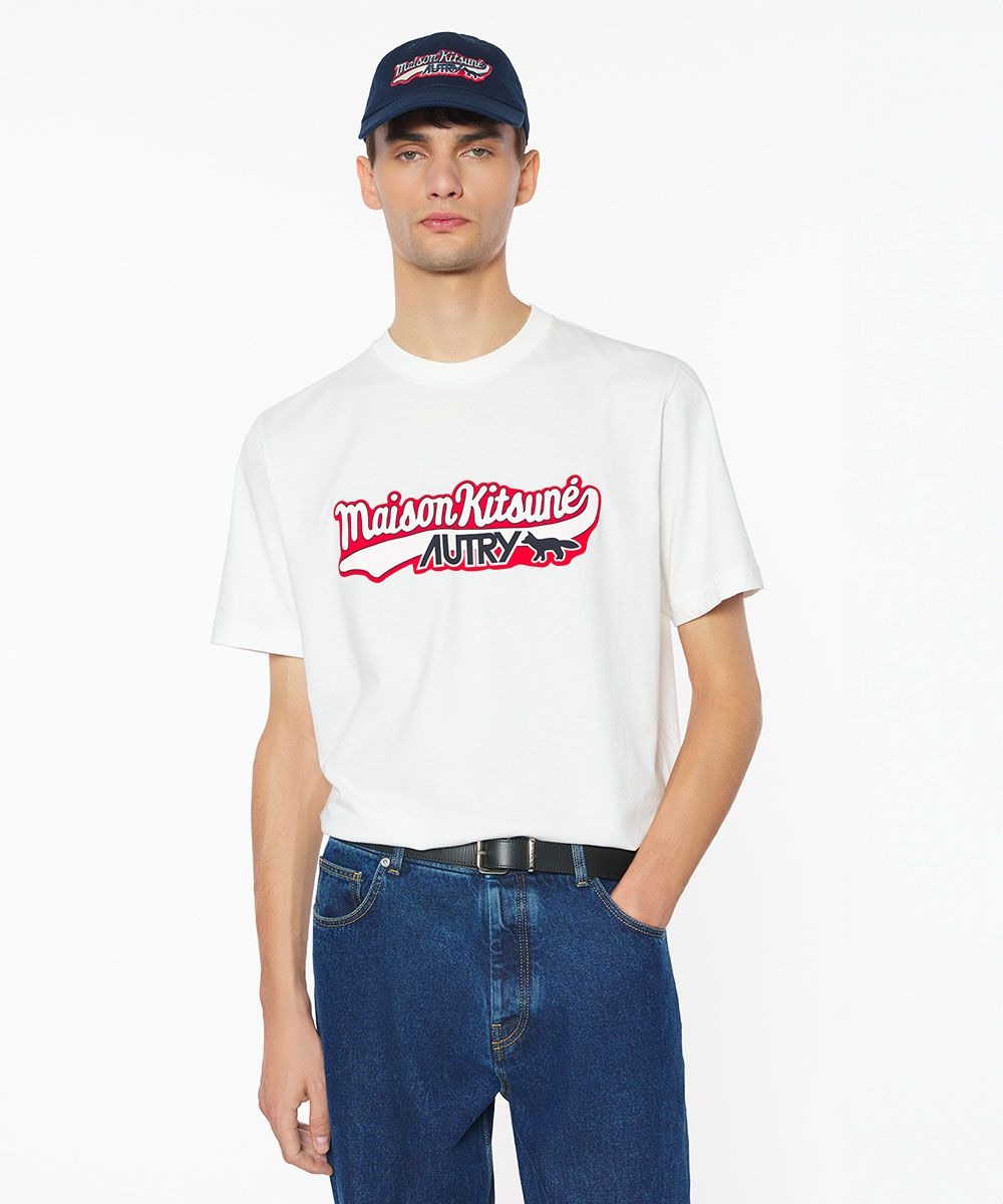 MAISON KITSUNÉ MK x AUTRY復古象牙白LOGO短TEE/中性/ XS