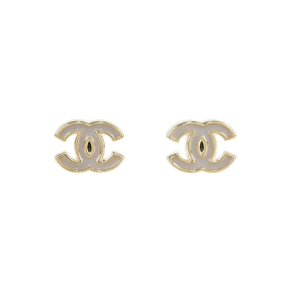 【CHANEL】琺瑯CC Logo 針式耳環(金色/灰色)/ 平行輸入
