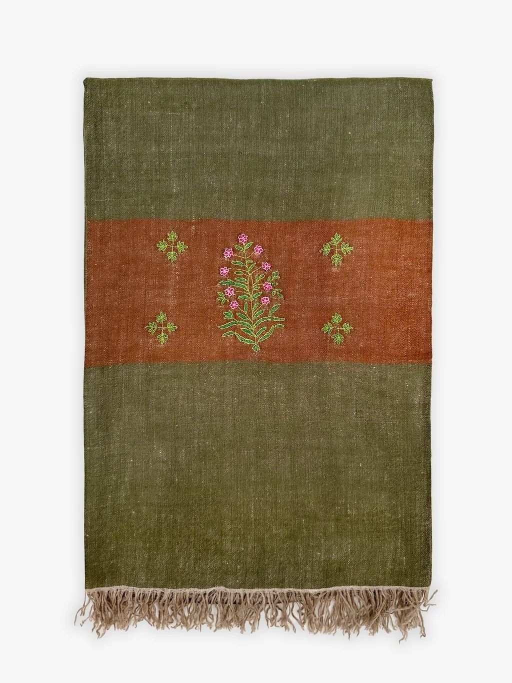 《Bala Shawls》Double Face Embroidered Pashmina雙面綠手工刺繡披肩(輕薄款)