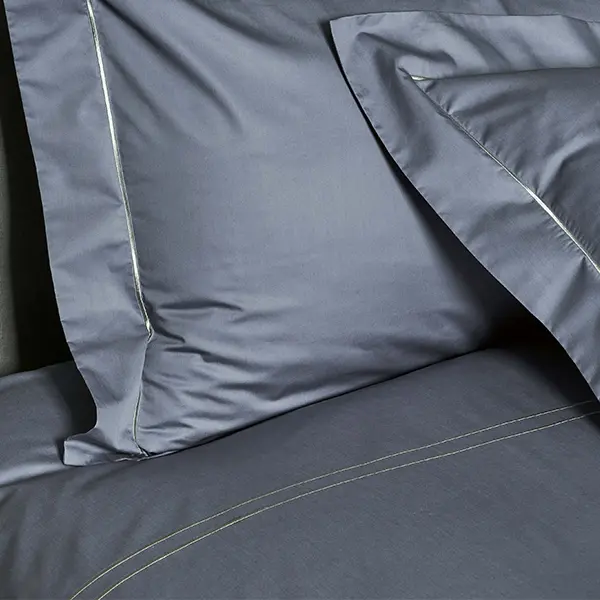 【寬庭】進口長纖棉寢飾四件式｜純色 super416 夜暮藍 繡斐綠 (雙人)