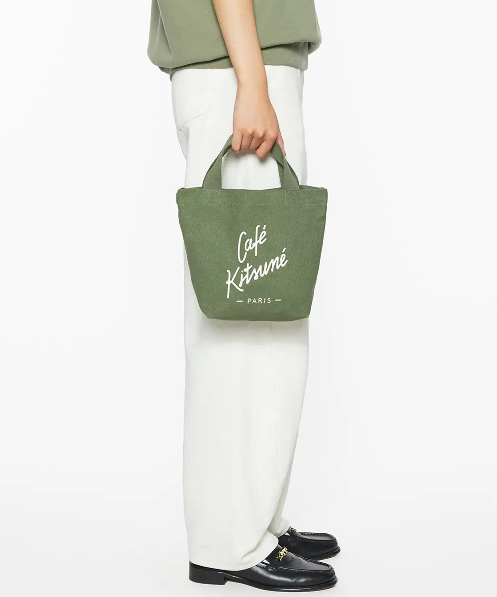 CAFÉ KITSUNÉ 深卡其手繪LOGO迷你購物袋
