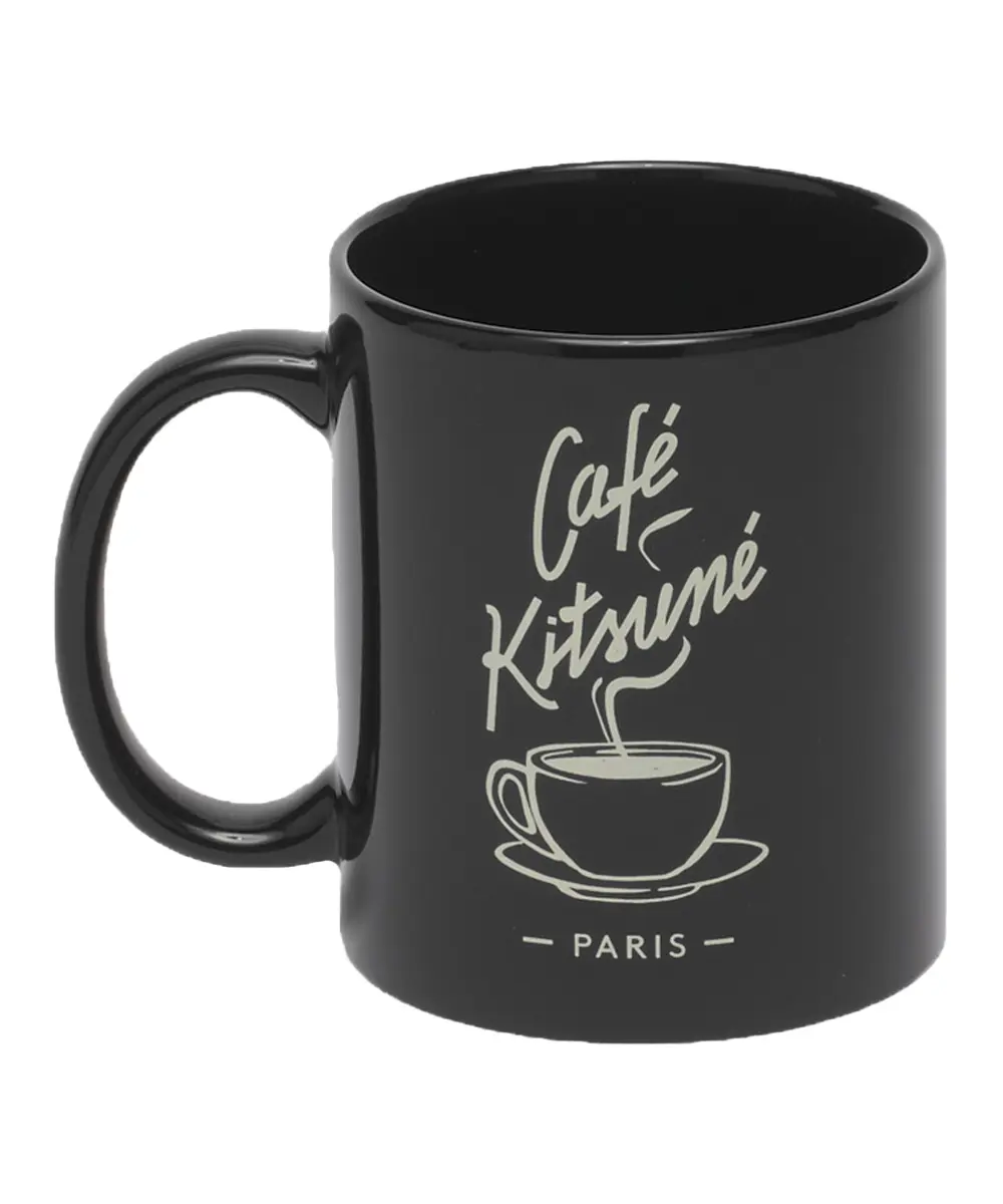 CAFÉ KITSUNÉ 黑色咖啡杯圖案馬克杯