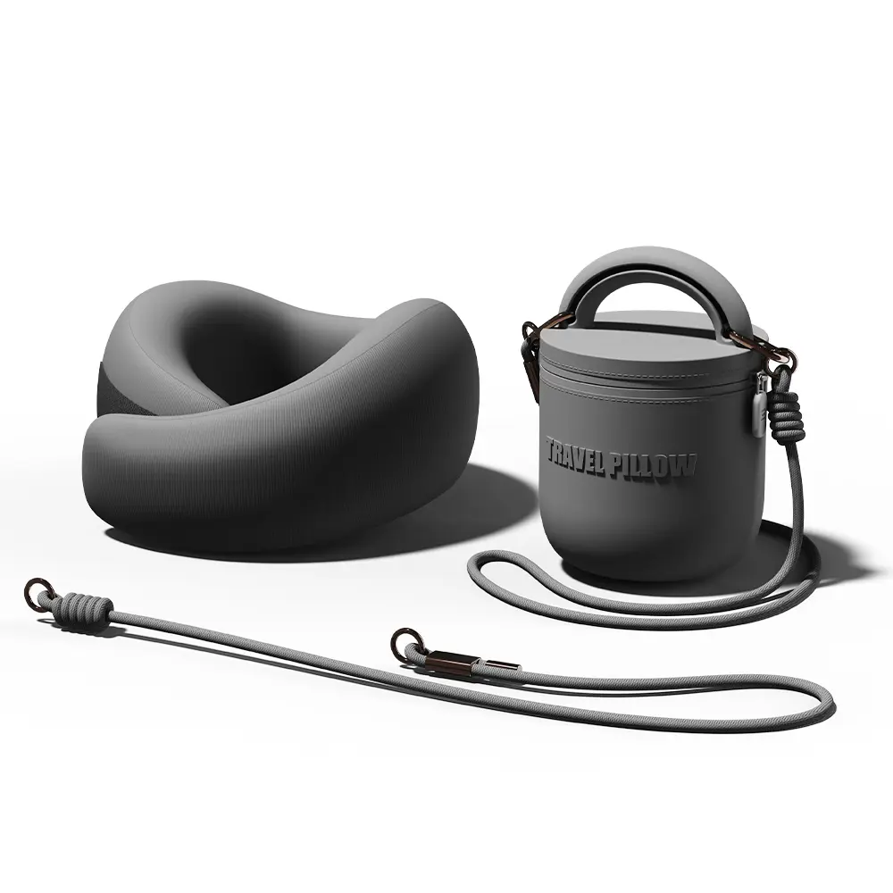 EVERY THINK 安心守護U型枕/ 曜石黑/ 附掛繩