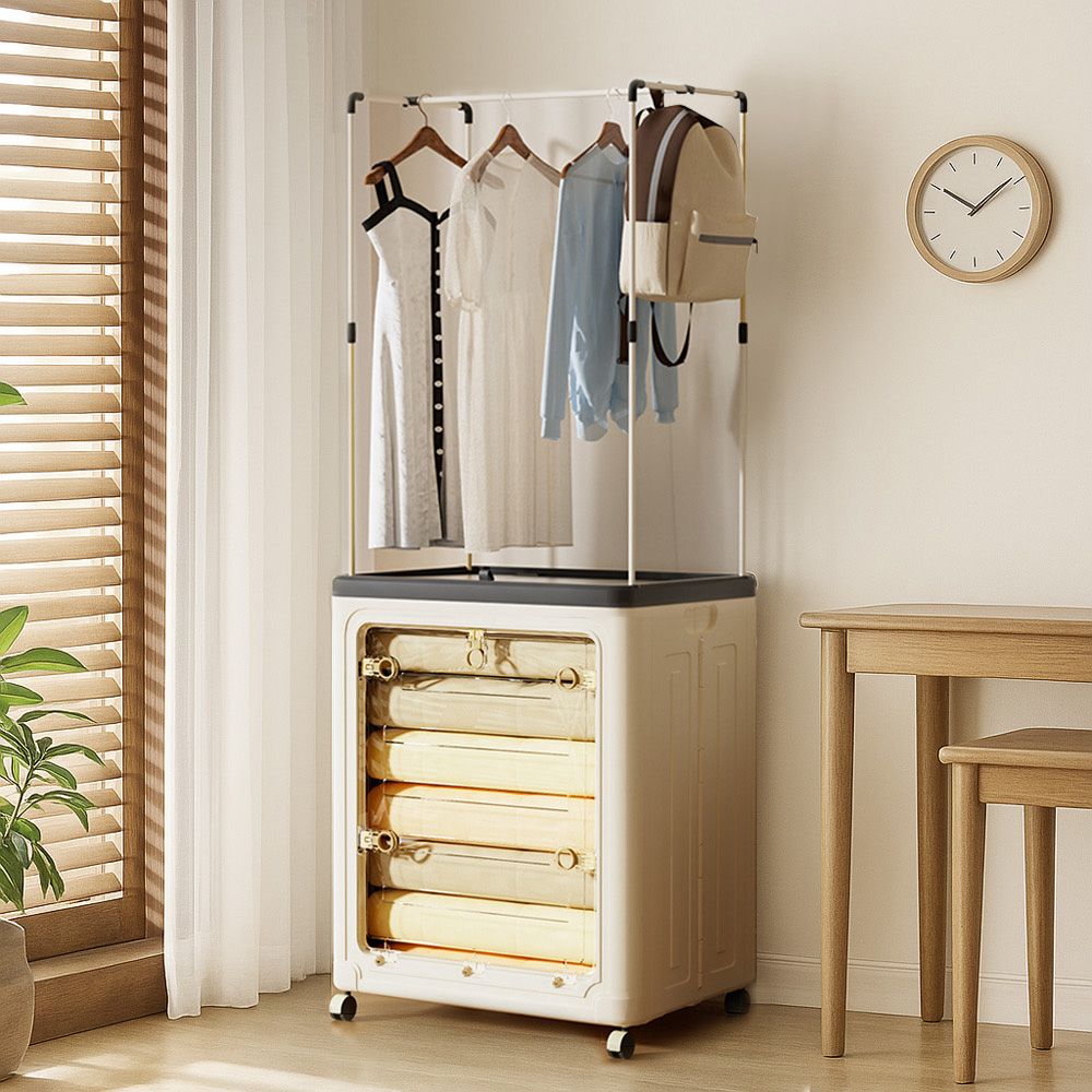 海量收納超能裝➤AOTTO掛衣桿附輪折疊收納箱