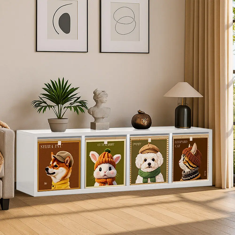 【AOTTO】落地鐵製布藝四格收納櫃(收納櫃 置物櫃)