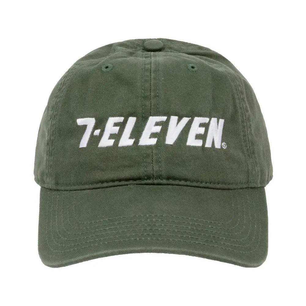 7Collection 7-Eleven® Embroidered Wordmark Dad Hat 經典字樣刺繡棒球帽/ 軍綠色Dark Green