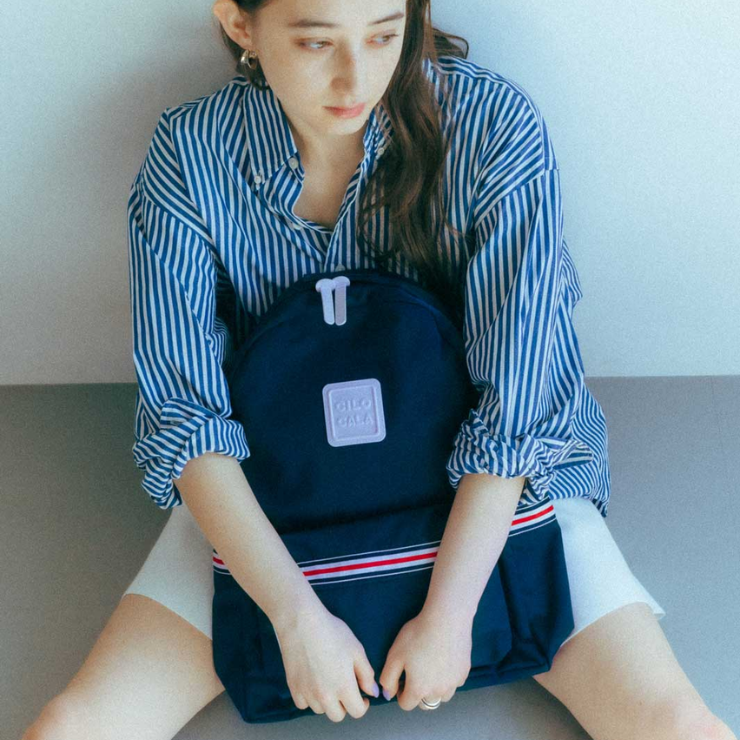 CILOCALA 限量版亮彩尼龍彩虹防潑水後背包-中大 深藍