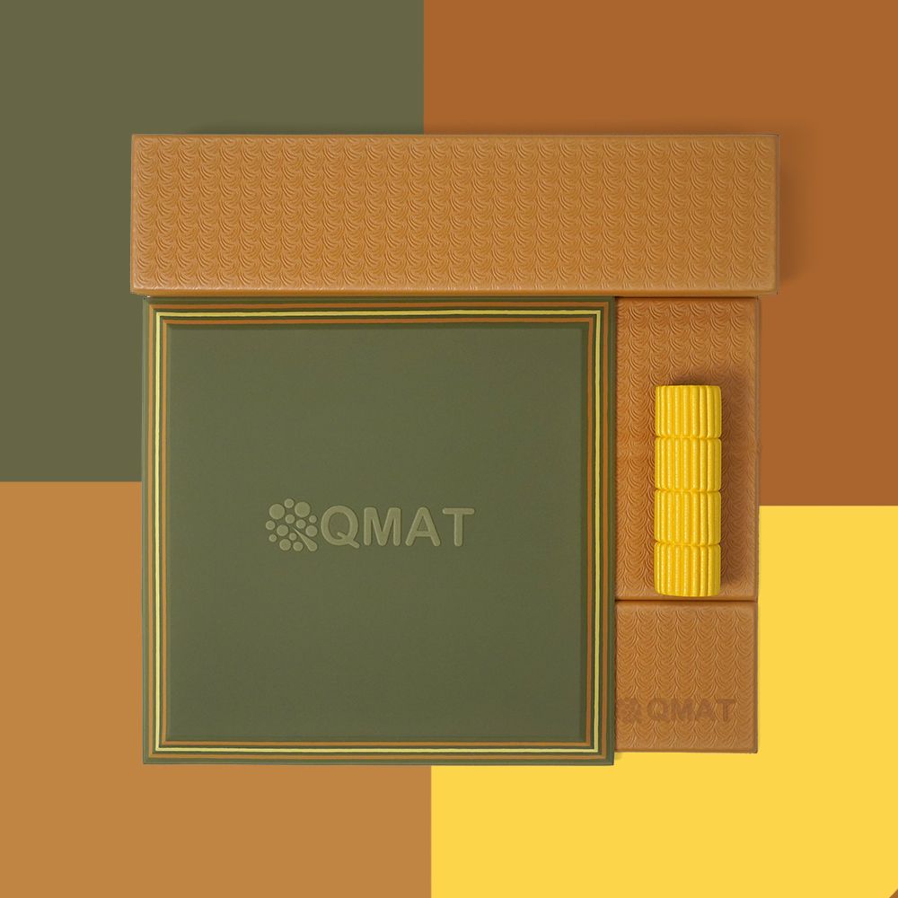【QMAT】Y005秋色調/ 8mm折疊瑜珈墊(尼龍拉鍊袋)+30mm超慢跑墊+MiNi小竹竿