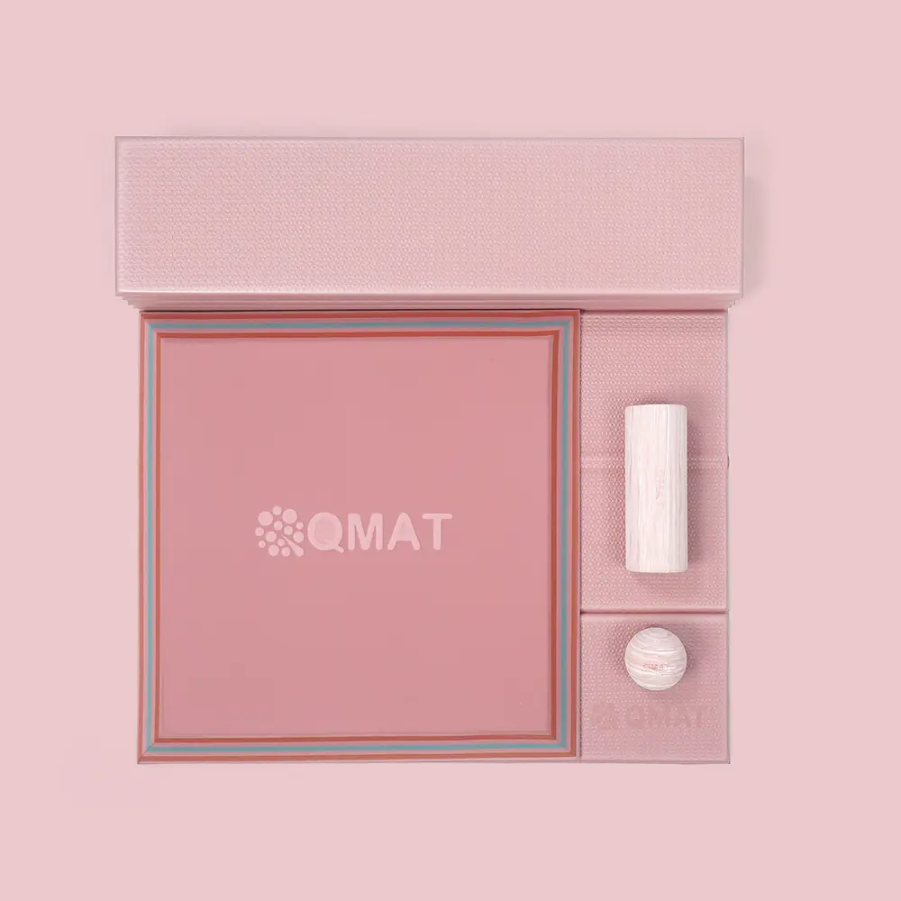【QMAT】Y003粉色調/ 6mm折疊瑜珈墊(帆布拉鍊袋)+30mm超慢跑墊+MiNi柱組(小物網袋)