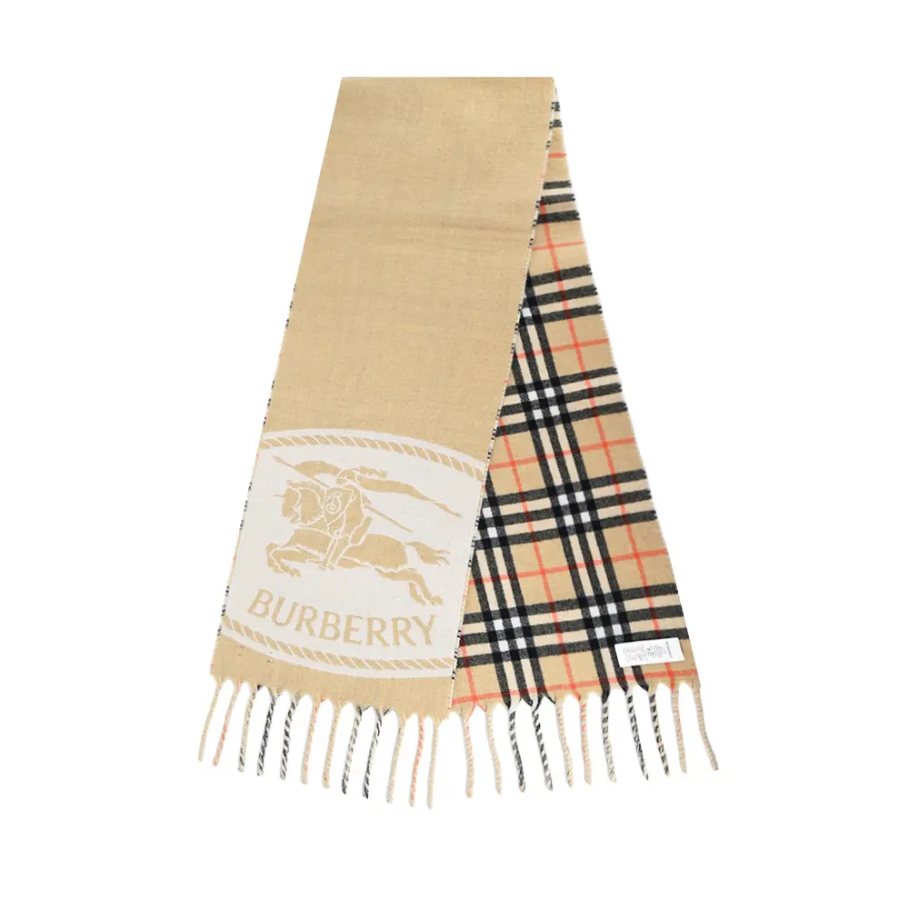 BURBERRY 騎士印花雙面用喀什米爾圍巾(沙色)/平行輸入