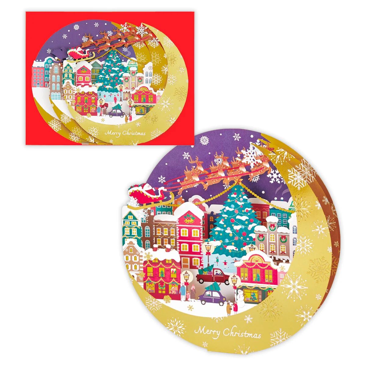 美國 Hallmark 聖誕卡/ 雷雕造型/ 聖誕彎月小鎮