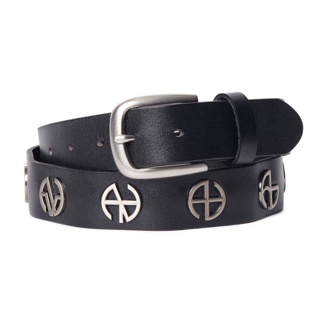 韓國 NOMANUAL METAL SYMBOL BELT 金屬Logo真皮皮帶 黑色BLACK