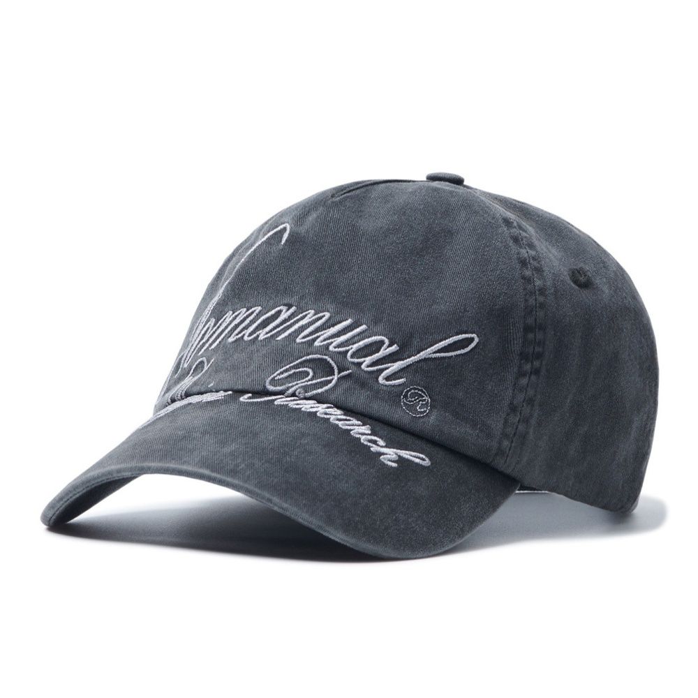韓國 NOMANUAL CURSIVE LOGO BALL CAP 草寫刺繡棒球帽 水洗炭灰WASHED CHARCOAL