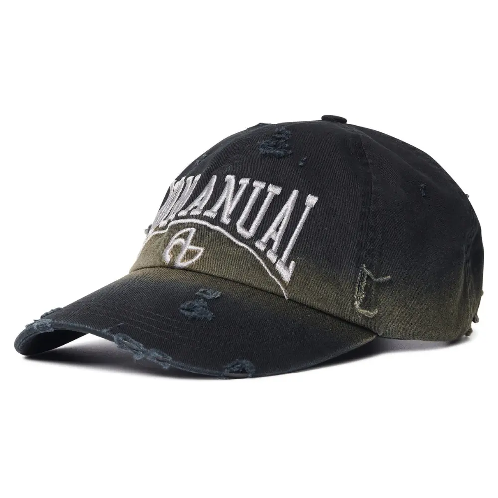韓國 NOMANUAL DESTROYED BALL CAP 仿舊破壞刺繡棒球帽 褪色黑WASHED BLACK