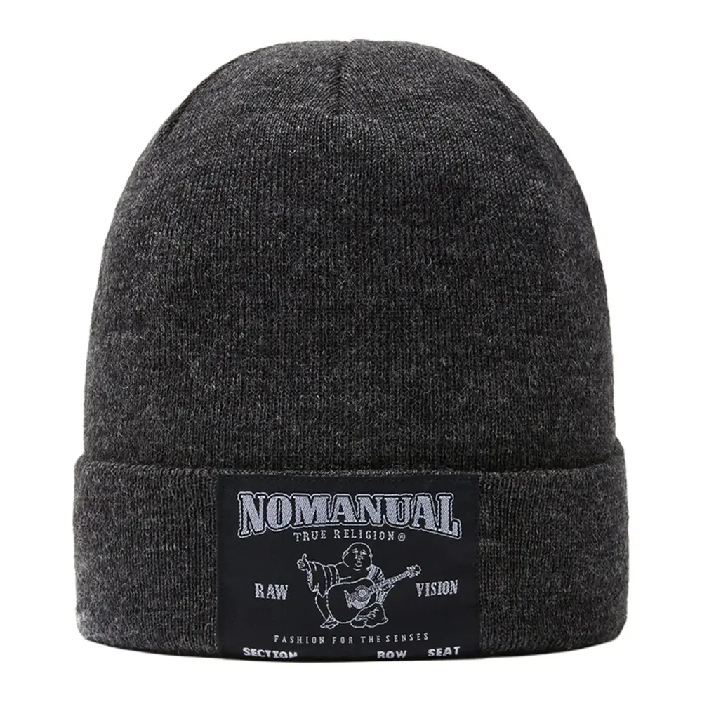 韓國 NOMANUAL NO RELIGION LOGO PATCH BEANIE 羊毛混紡針織毛帽 深灰D.GREY