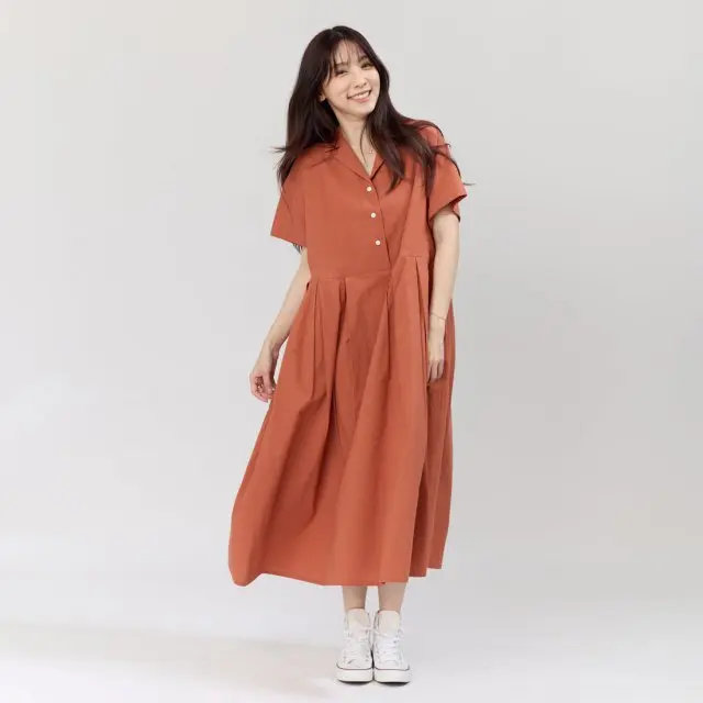 好我 so that's me Nicole有領短袖箱褶洋裝/ 磚橘 FREE SIZE