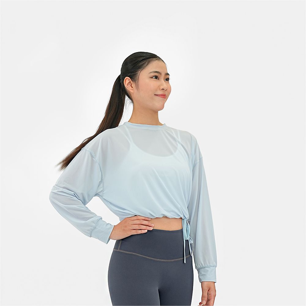 【Mukasa】DURABLE 透膚抽繩長袖罩衫 - MUK-25049/ 煙水藍/ L/XL