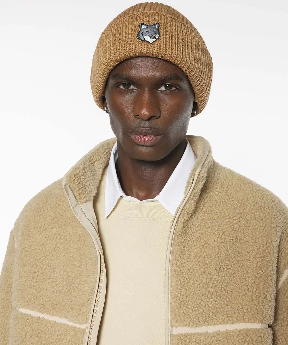 MAISON KITSUNÉ 水洗復古棕灰狐狸LOGO毛帽