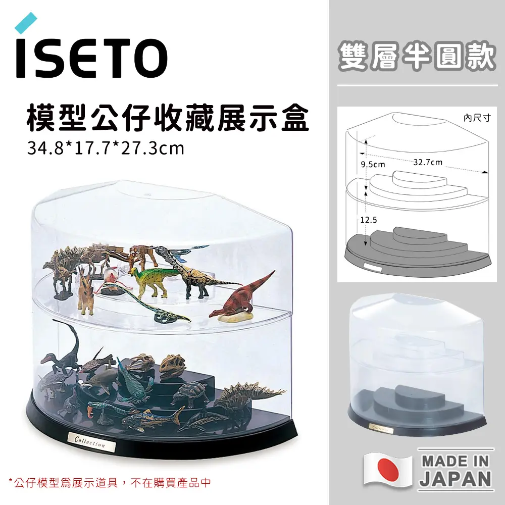 【日本ISETO】日本製模型公仔收藏展示盒｜階梯半圓款(雙層)