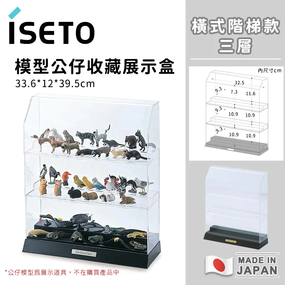 【日本ISETO】日本製 透明收藏盒｜公仔｜模型｜玩具｜橫式階梯展示盒(三層)