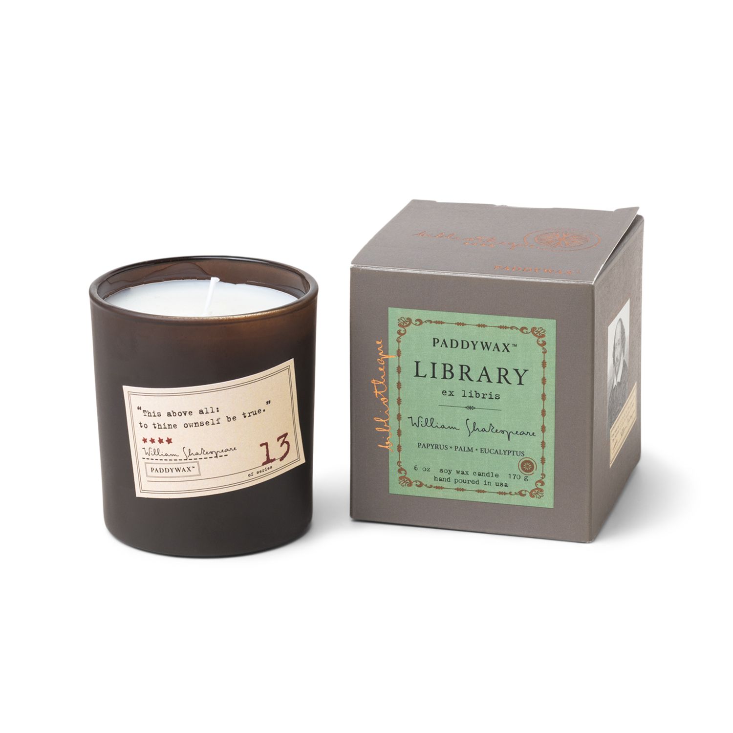 美國 PADDYWAX 圖書館系列45小時蠟燭/ 莎士比亞/ 紙莎草+棕櫚+尤加利/ 6oz.