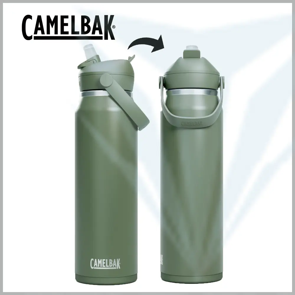 【CamelBak】CB2855303001 1000ml Flip Straw不鏽鋼多水吸管保溫/保冰瓶 - 青苔綠