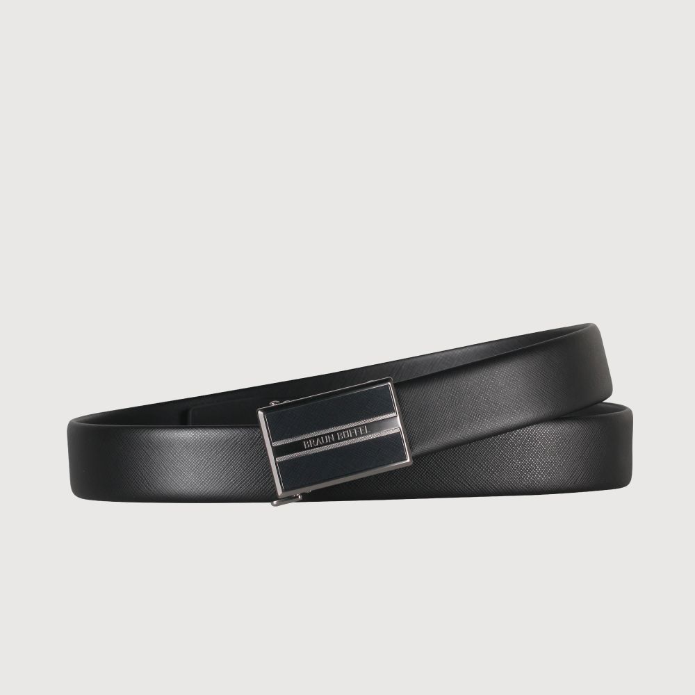 【BRAUN BUFFEL 德國小金牛】台灣總代理 時尚紳士 十字壓紋自動扣皮帶-鎗色/BF25S-WEG212-SGU/ 44吋