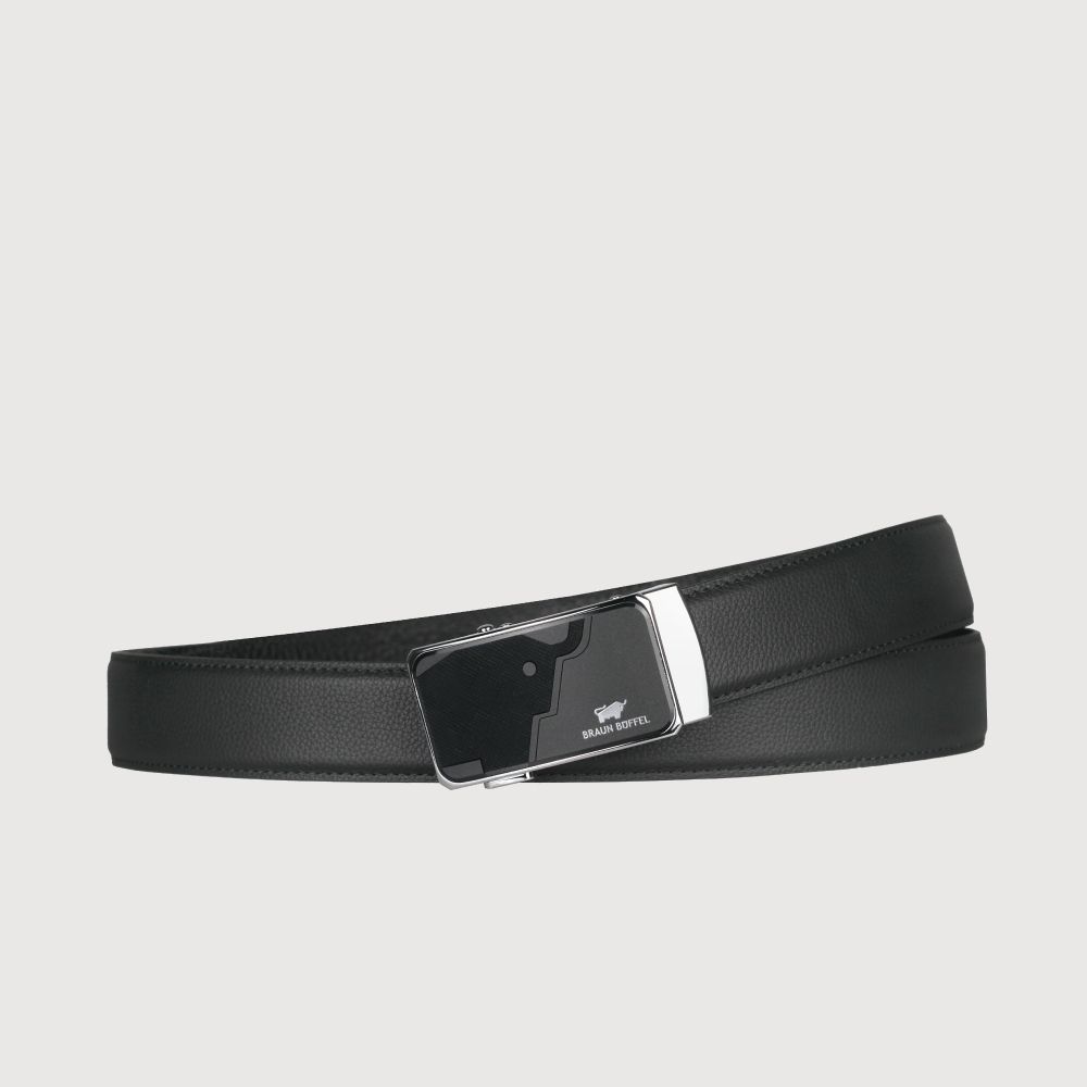 【BRAUN BUFFEL 德國小金牛】台灣總代理 時尚紳士 牛型圖騰自動扣皮帶-銀色/BF25S-WEG213-SNK/ 42吋