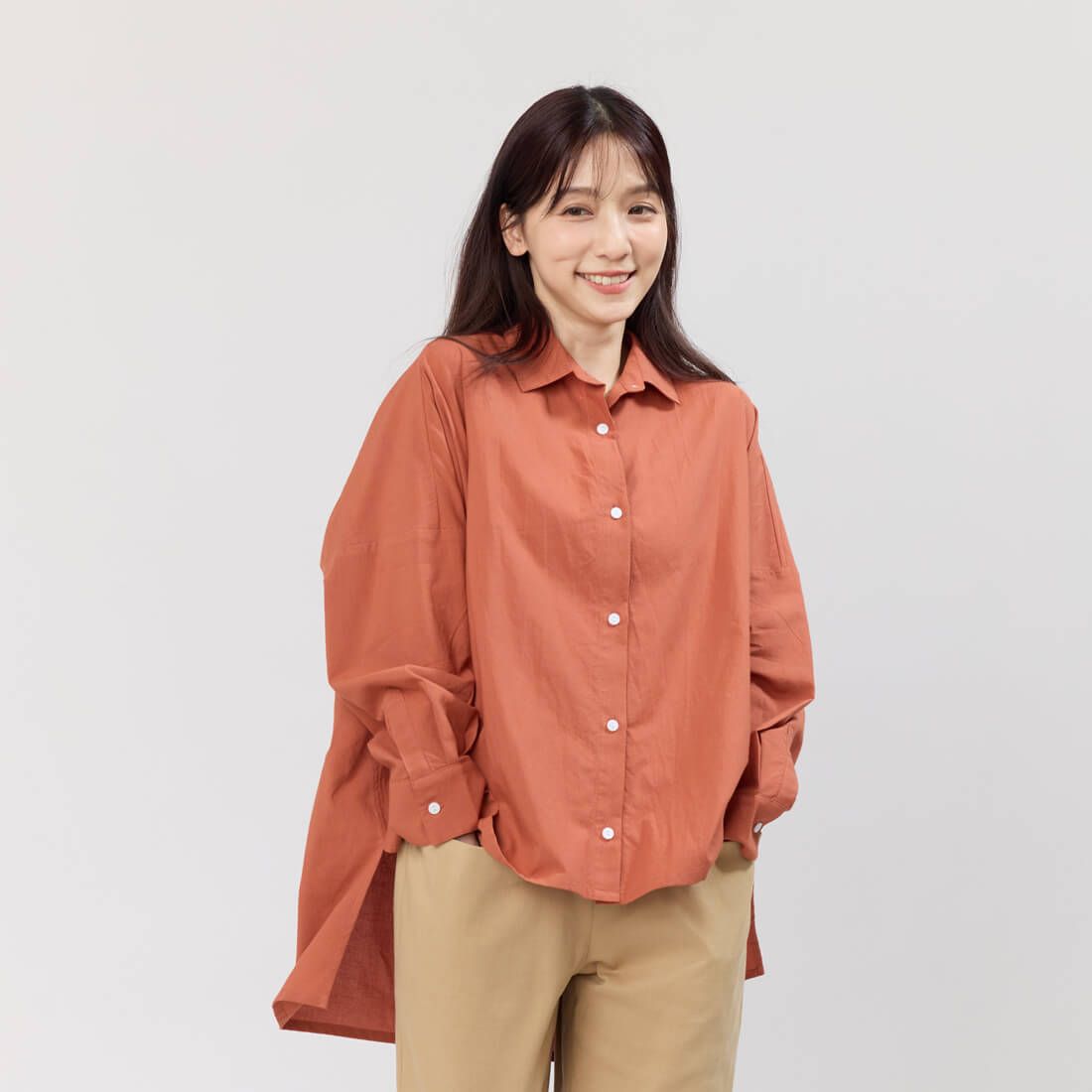 好我 so that's me Manda寬版開襟純棉上衣長襯衫/ 磚橘 FREE SIZE