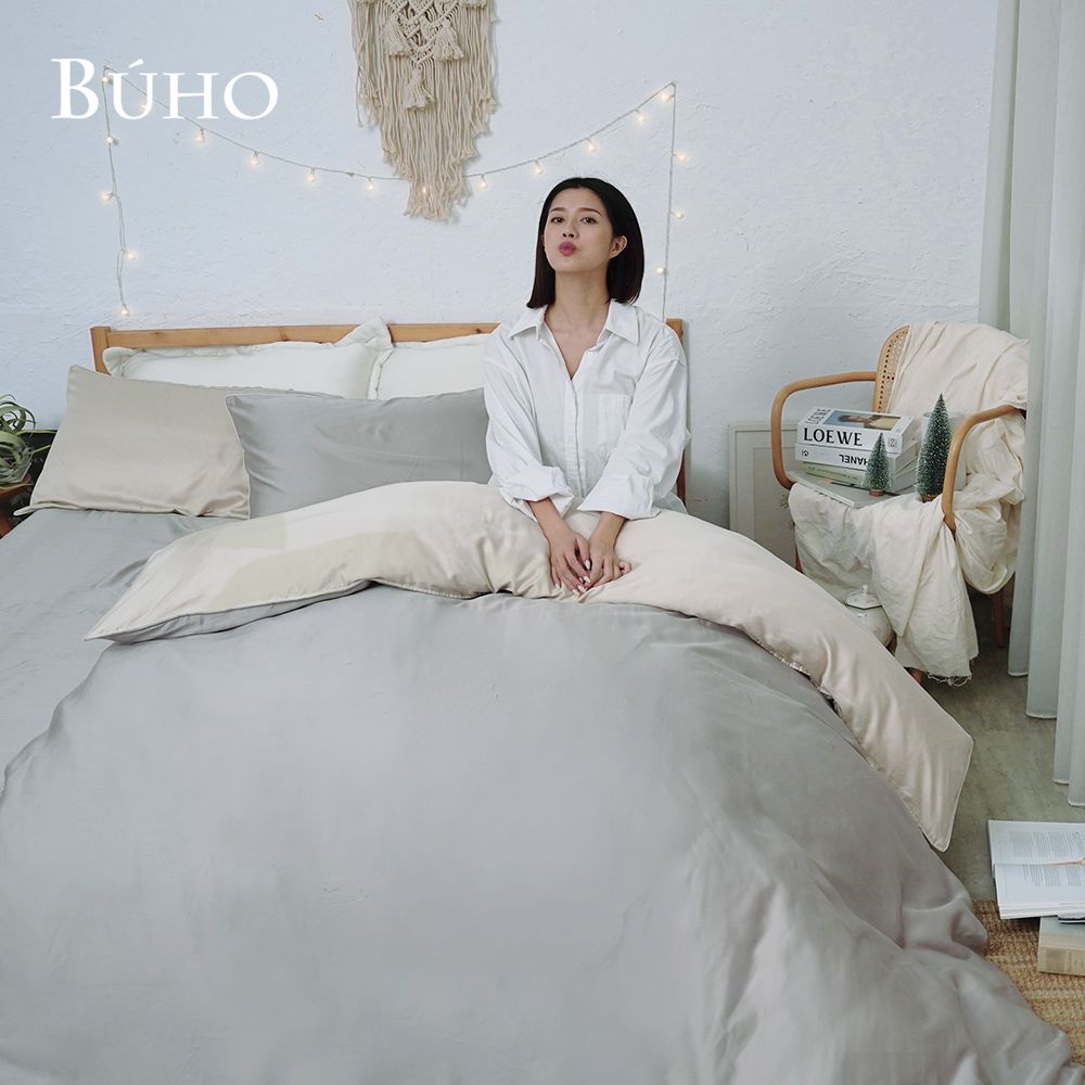 【BUHO布歐】絲滑星鑽100支純天絲™5尺雙人床包被套四件組-台灣製/ 日景初微