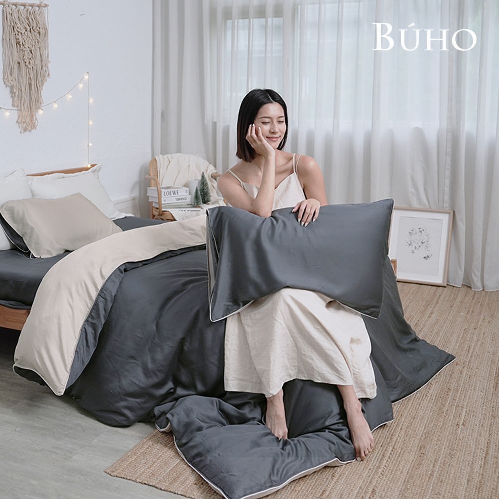 【BUHO布歐】絲滑星鑽100支純天絲™6尺雙人加大床包兩用被四件組-台灣製/ 夜末星沉