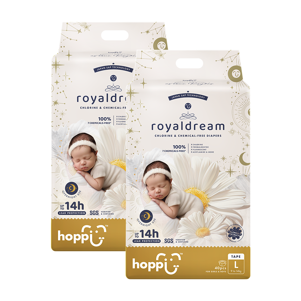 遠離紅屁屁➤hoppi royaldream 皇家系列嬰兒尿布－黏貼型(L)－40片x2袋