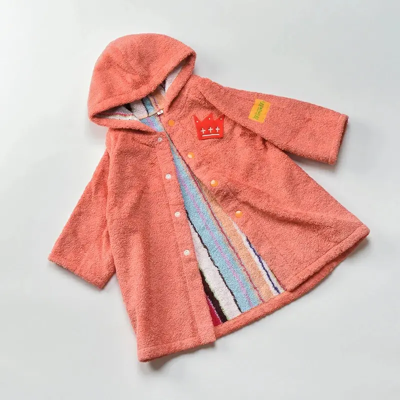 溫柔包覆不著涼➤mama&me 多彩條紋兒童連帽浴袍/ 橘色/ S