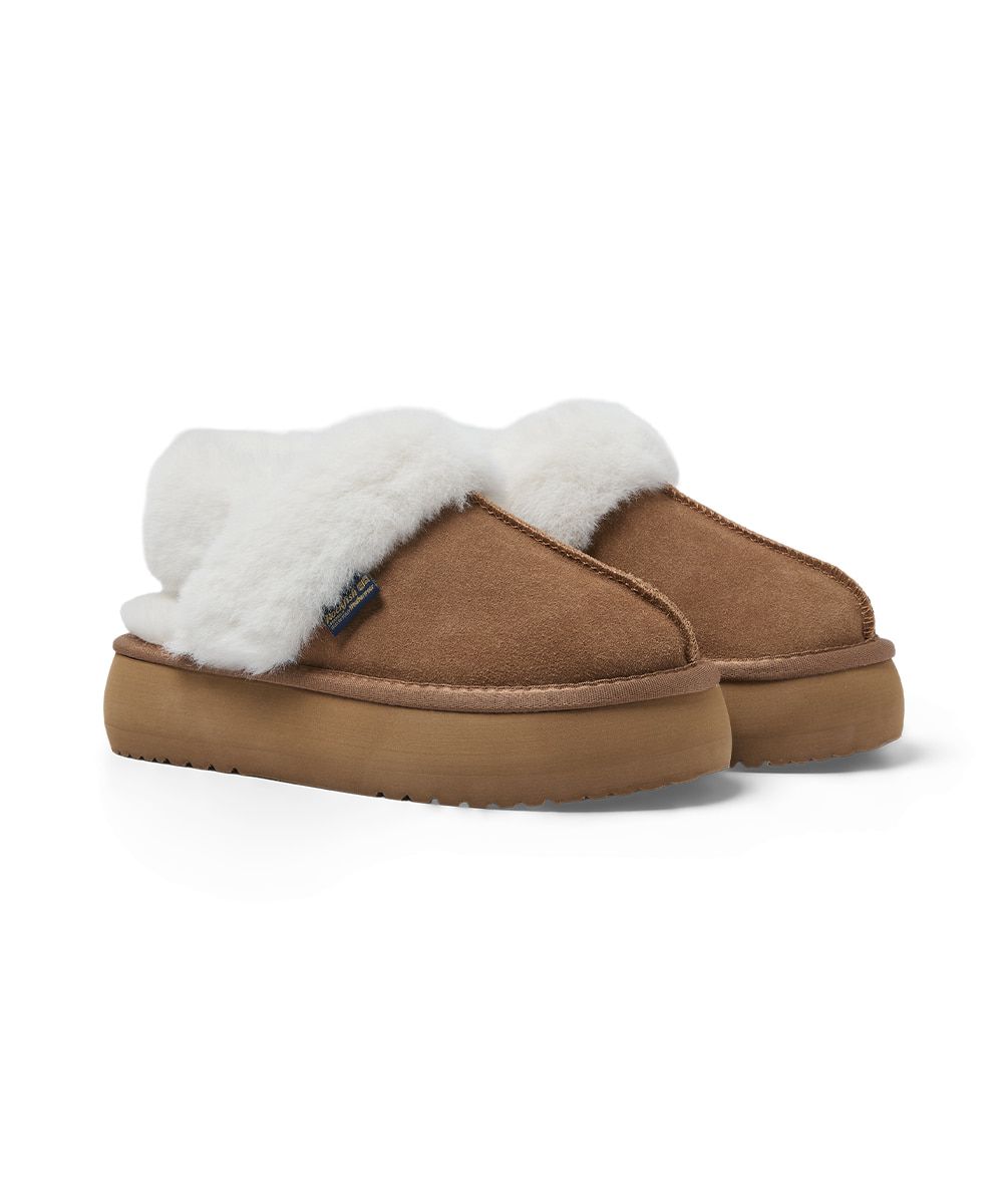 韓國 Rockfish Weatherwear CLOUDY FLATFORM FUR SLINGBACKS 厚底絨毛穆勒鞋/ 栗棕色 CHESTNUT/ 預購 24 cm