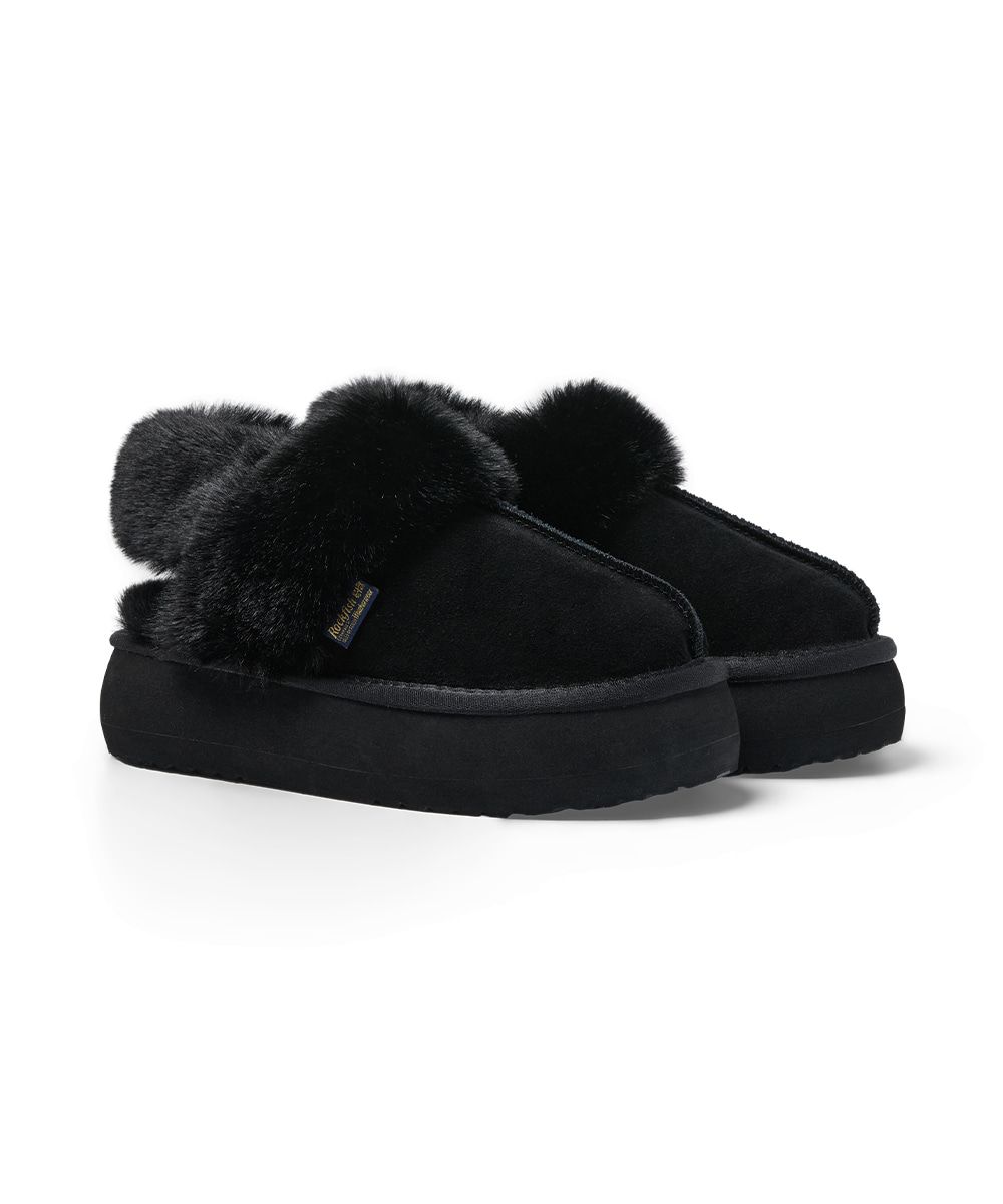 韓國 Rockfish Weatherwear CLOUDY FLATFORM FUR SLINGBACKS 厚底絨毛穆勒鞋/ 黑色 BLACK/ 預購 25 cm
